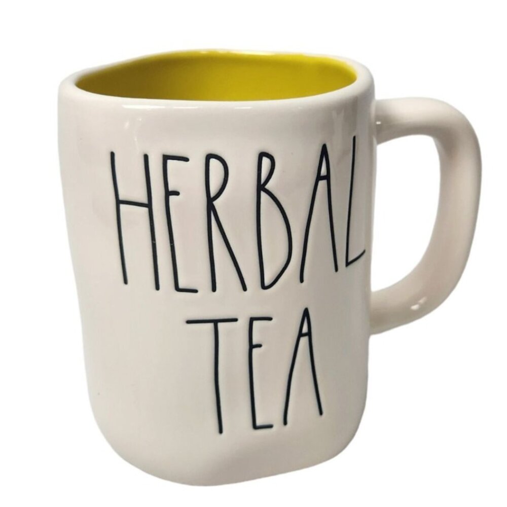 Rae Dunn Ceramic Herbal Tea Mug 17 Oz Artisan Collection Yellow interior